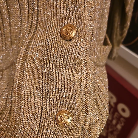 Magnolia Womens Shimmering Gold Cardigan Sweater - Picture 6 of 7